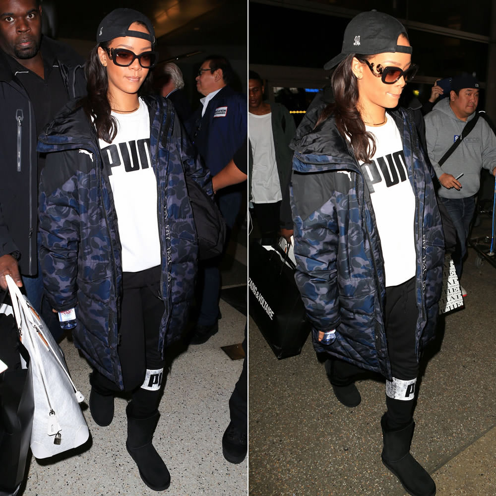 Rihanna wearing a 40oz NY hat